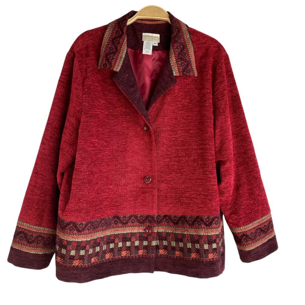 Coldwater Creek VTG Corduroy Jacket Women XL Red Patchwork Southwest USA Made